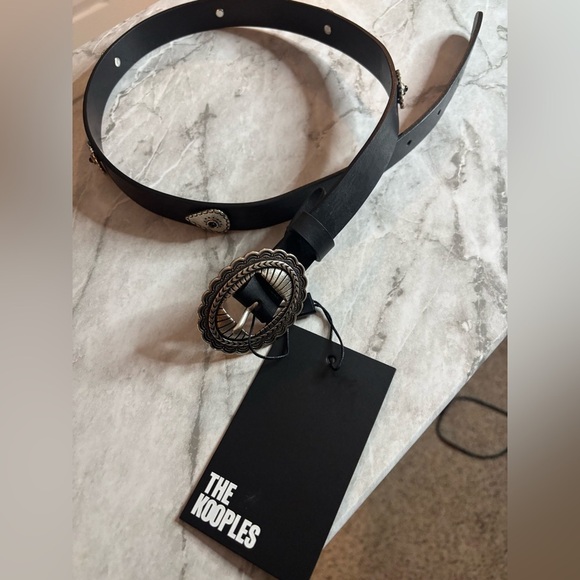 NWT The Kooples Black Belt with Intricate Silver Buckle Womens size 1 or US 4
